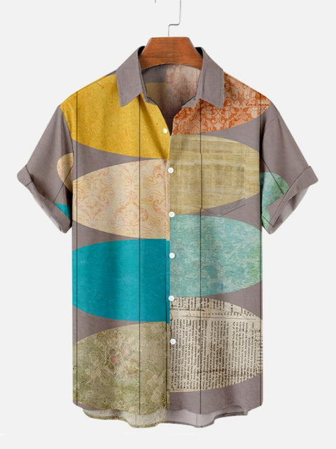 Men's Casual Oval Print Short Sleeve Shirt