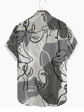 Kurzärmliges Herrenhemd mit grauem abstraktem Strichzeichnungsgesicht bedruckt