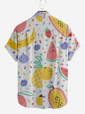 Kurzärmliges Herrenhemd mit Cartoon-Fruchtdruck und Umlegekragen
