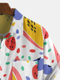 Kurzärmliges Herrenhemd mit Cartoon-Fruchtdruck und Umlegekragen