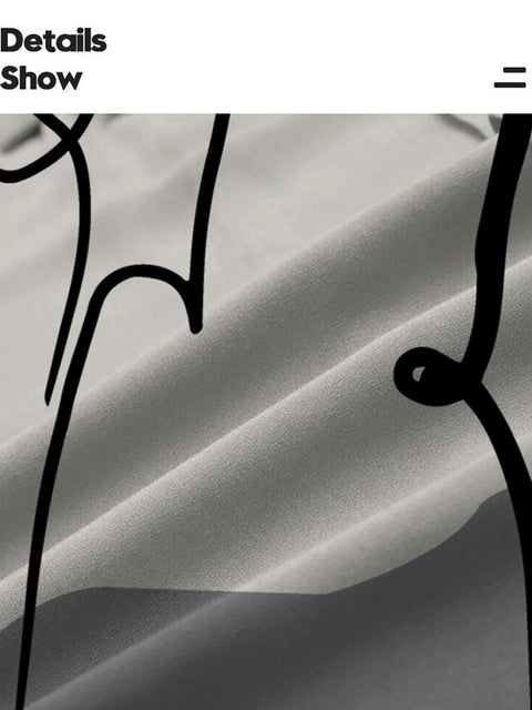 Chemise à manches courtes grise pour homme avec dessin au trait abstrait et visage imprimé