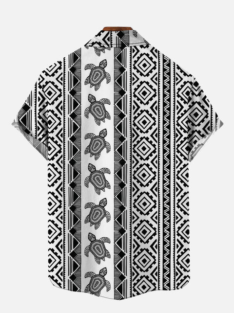 National Style Ethnic Geometric Pattern And Turtle Printing Short Sleeve Shirt