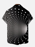 Circle Gradient Black And White Abstract Visual Impact Pattern Printing Breast Pocket Short Sleeve Shirt