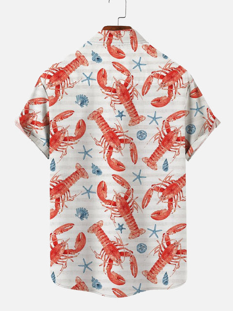 Vintage Hawaiian Lobster Art Printing Short Sleeve Shirt