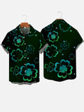 Black And Green Matching Lucky Irish Four Leaf Clover Printing Men's Short Sleeve Shirt