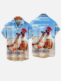 Holiday Beach Style Funny Bikini Chicken Couple Printing Hawaiian Short Sleeve Shirt