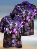 Eye-Catching Psychedelic Different Dimension Twisted Monsters Printing Cuban Collar Hawaiian Short Sleeve Shirt