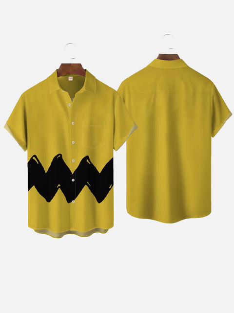 Cosplay Retro Cartoon Image Ginger Yellow And Black Matching Art Stripe Printing Short Sleeve Shirt