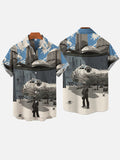 Technological Psychedelic Castle And Spaceship Guards Printing Short Sleeve Shirt