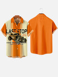 Orange And Yellow Stitching Vintage Car Last Stop HOT ROD Repair Printing Short Sleeve Shirt