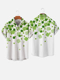 St. Patrick's Day Fresh Falling Lucky Four Leaf Clover Printing Men's Short Sleeve Shirt