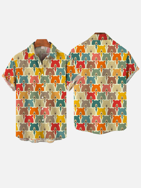 Dense Colorful Rainbow Bear Printing Short Sleeve Shirt