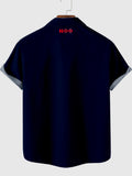 HOO 1960s Red & White & Blue Stitching Men's Short Sleeve Shirt