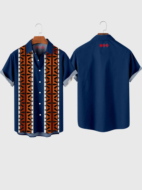 Chemise à manches courtes pour homme à double impression ethnique orange des années 1960