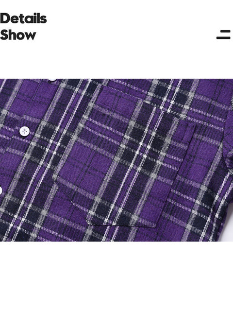 Chemise à manches longues pour homme avec poche poitrine en flanelle tartan violet