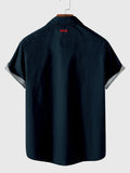 50s Blue & Navy Stripe Line Dot Geometric Elements Printing Men's Short Sleeve Shirt