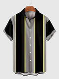 1960s Gray and Black Printing Men's Short Sleeve Shirt