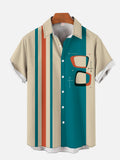 1960s Khaki Mid Century Modern Abstract Pattern Printing Men's Short Sleeve Shirt