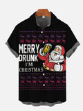 Merry Drunk I'm Christmas Drunk Santa Printing Men's Short Sleeve Shirt