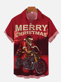 Merry Christmas! Red Motorcycle Rider Santa Printing Men's Short Sleeve Shirt