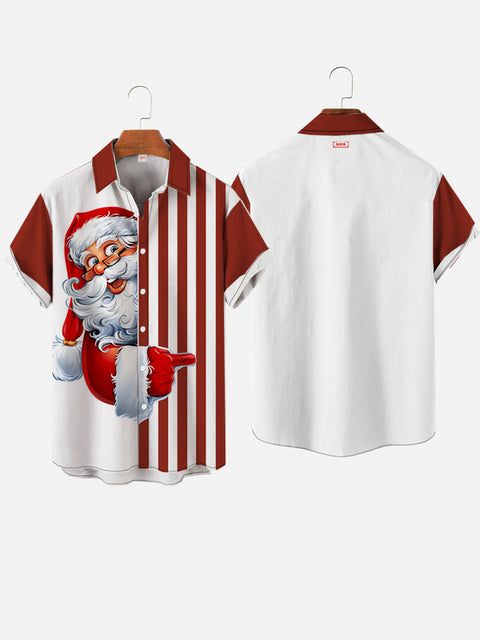 Christmas Elements Retro Red And White Stitching Santa Claus Printing Chemise à manches courtes pour hommes