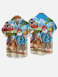 Christmas Elements Beach Holidays Santa Caus Printing Hawaiian Men's Short Sleeve Shirt