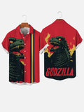 Red And Yellow Matching Godzilla Printing Men's Short Sleeve Shirt