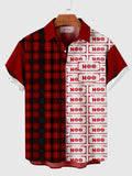 Red Plaid and HOO Stitching Men's Short Sleeve Shirt