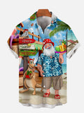 Christmas Elements Beach Holidays Santa Caus Printing Hawaiian Men's Short Sleeve Shirt