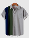 1960s Gray & Blue & Green Stitching Men's Short Sleeve Shirt
