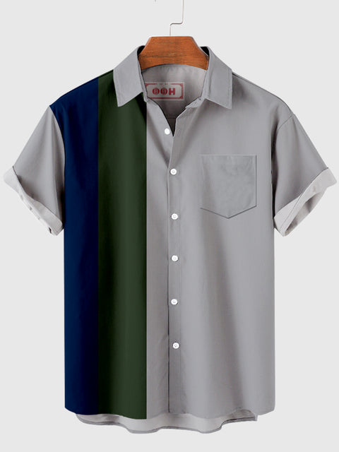 Chemise à manches courtes pour homme à coutures grises et bleues et vertes des années 1960