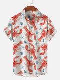 Vintage Hawaiian Lobster Art Printing Short Sleeve Shirt