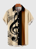 Wheat & Brown Stitching Musical Score Printing Men's Short Sleeve Shirt
