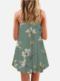 Elegant Green Lily Print Sleeveless Camisole Dress