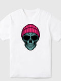 Skull with Pink Printing Cotton Men's Short Sleeve Tee