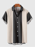 1960s Beige and Grey Printing Men's Short Sleeve Shirt