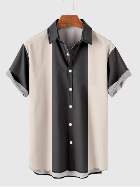 1960er Jahre Beige und Grau bedrucktes Kurzarmhemd für Herren