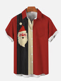 Christmas Elements Retro Red Black And Yellow Stitching Bearded Santa Claus Printing Men's Short Sleeve Shirt