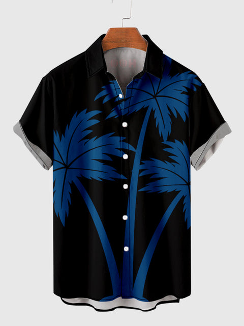 Chemise hawaïenne à manches courtes pour homme noire à imprimé cocotier
