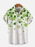St. Patrick's Day Fresh Falling Lucky Four Leaf Clover Printing Men's Short Sleeve Shirt