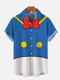 Blue And White Stitching Cartoon Duck Costume Short Sleeve Shirt
