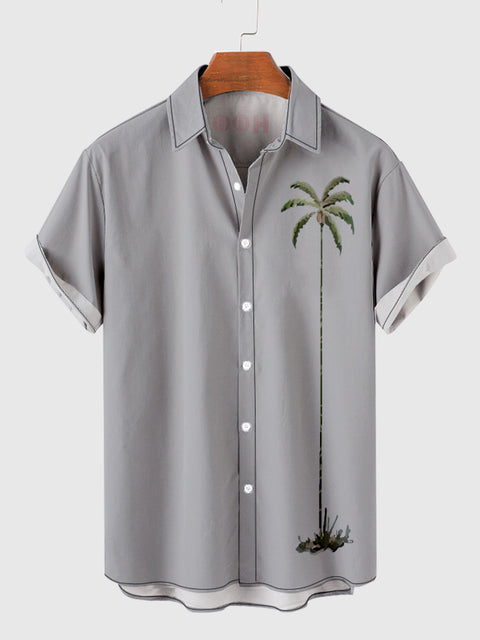 Chemise à manches courtes pour hommes à la mode rétro gris clair avec des palmiers à noix de coco