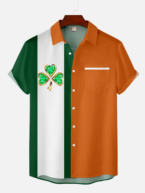 St. Patrick's Day Green And Orange Matching Lucky Clover Printing Short Sleeve Shirt