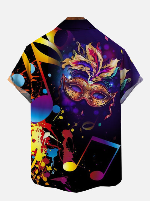 Mysterious Carnival Ornate Domino And Musical Notes Printing Short Sleeve Shirt