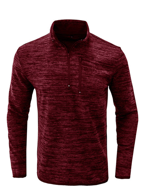 Solid Color Casual Premium Men's Stand Collar Zip Up Sweatshirt