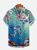 Dolphins Fish Water Plants Marine Life Printing Short Sleeve Shirt