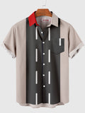 HOO Two-Tone Collar Gray & Khaki Stitching Men's Short Sleeve Shirt