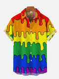 Melted Rainbow Striped Printing Short Sleeve Shirt