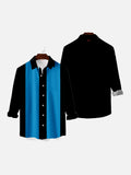 Retro Black & DeepSkyBlue Stripe Printing Men's Long Sleeve Shirt