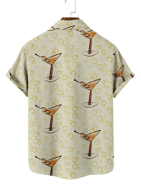 Cream Goblet Printed Button Down Men's Short Sleeve Shirt